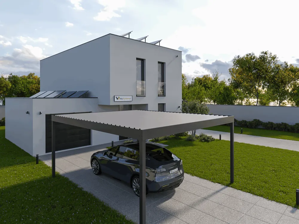 Plat aluminium dak Flat Line naast een moderne woning