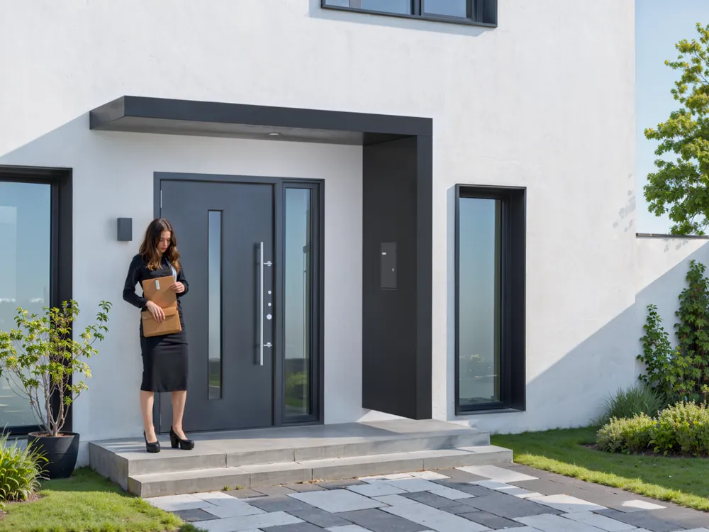 Aluminium luifel Front Line boven de voordeur van een woning
